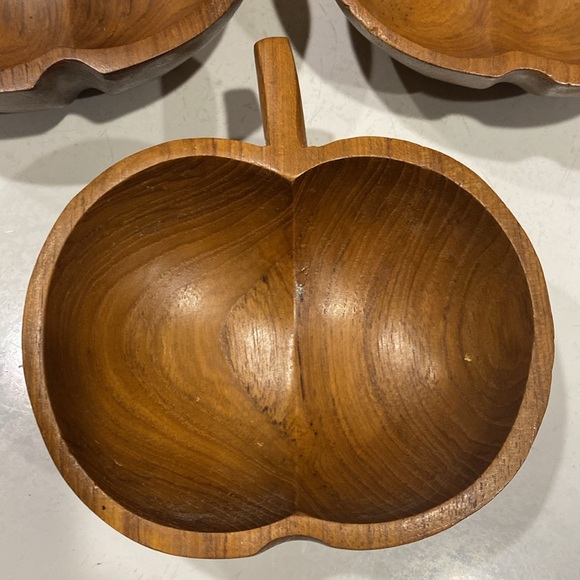 Vintage Wooden Apple Bowls, Teak Wood - Picture 2 of 3